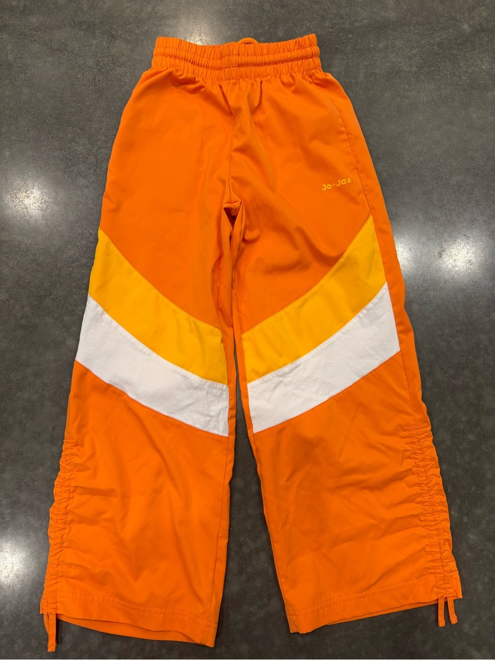 Jo + Jax Youth Small Orange Colorblock Dance Pants with Yellow & White Panels